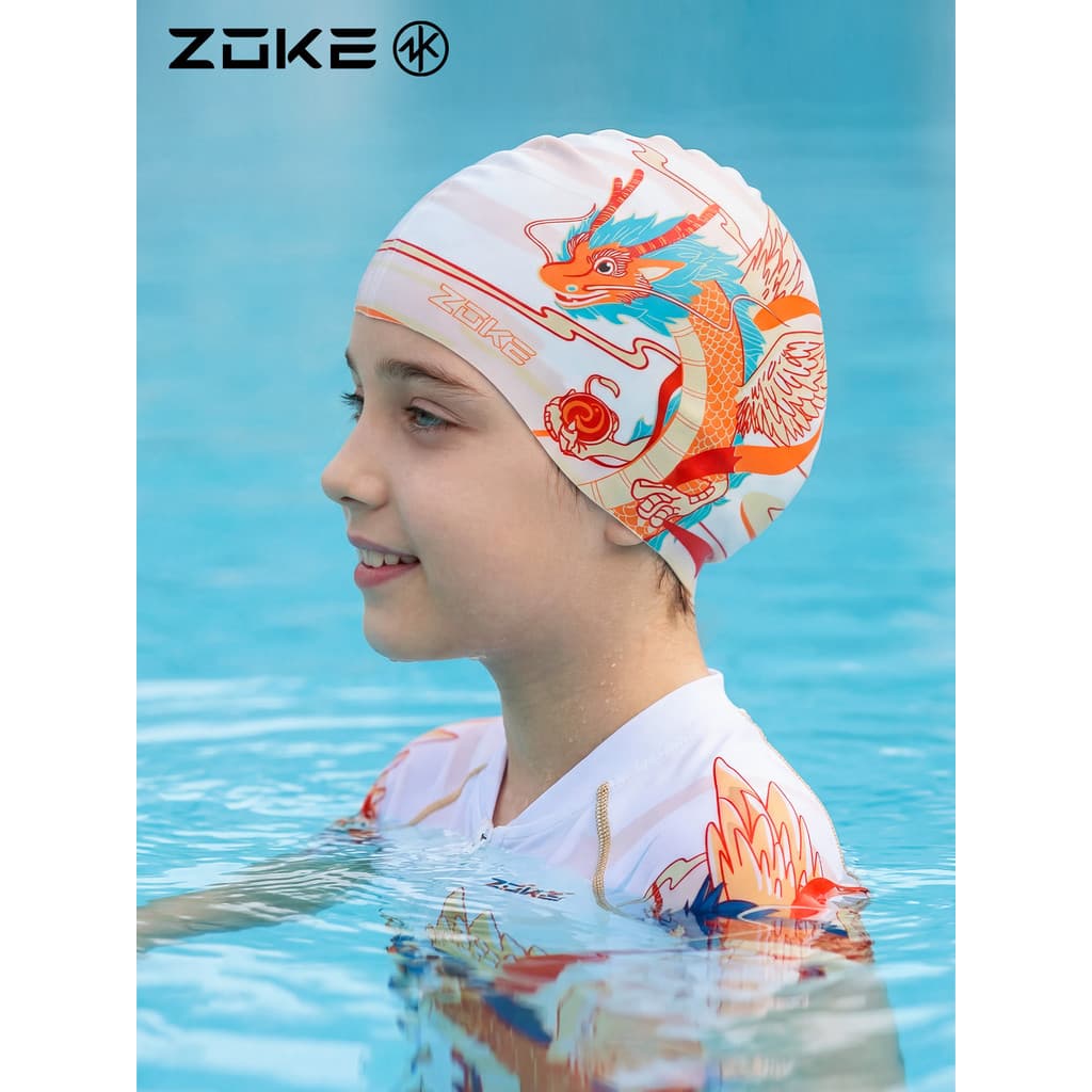 Zoke touca de natação infantil de Silicone, à prova d'água, cuidados com os cabelos, proteção para os ouvidos, sem cabeç