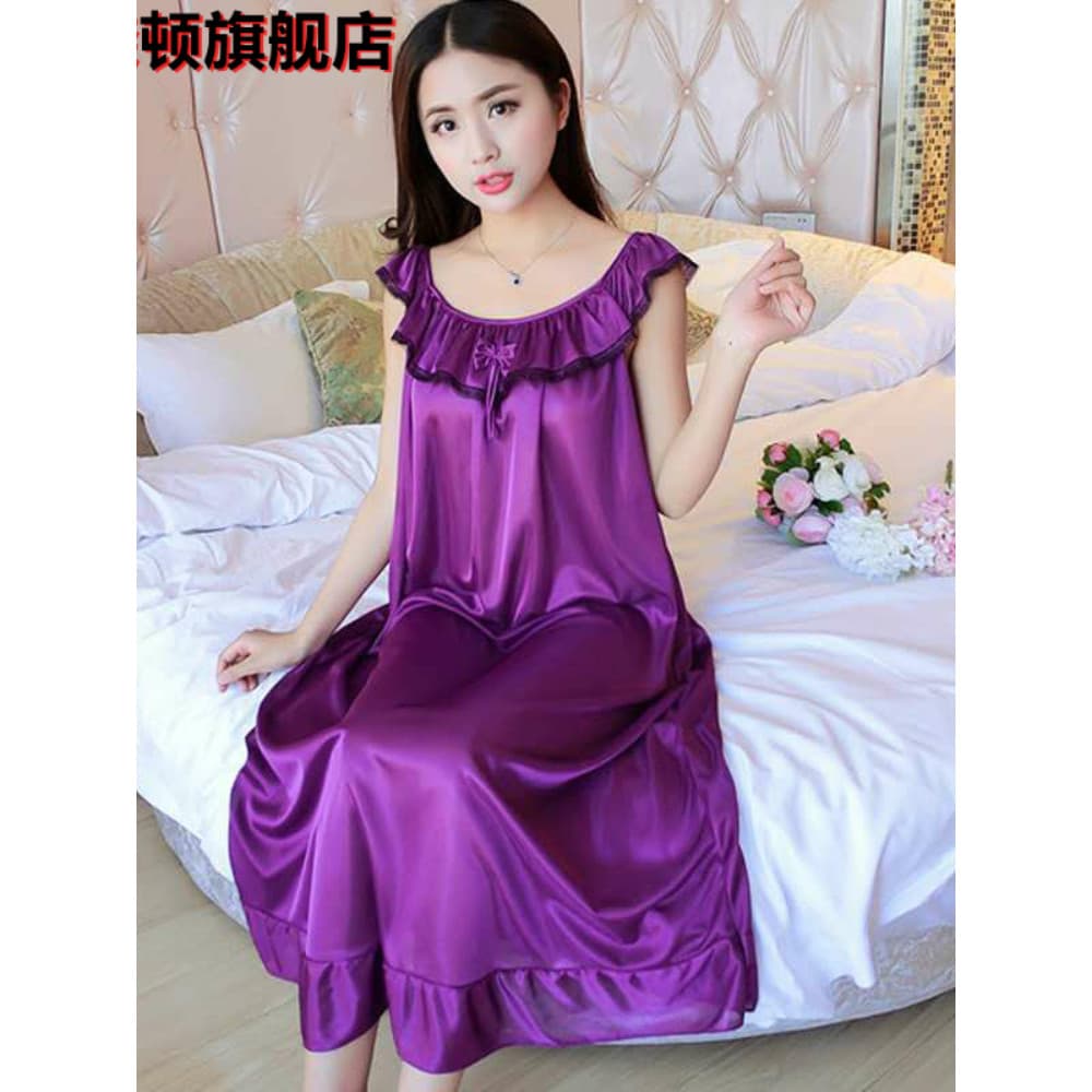 Pijamas femininos verão sem mangas camisola de seda gelo feminino Plus Size estilo fino pijamas feminino saia longa cami