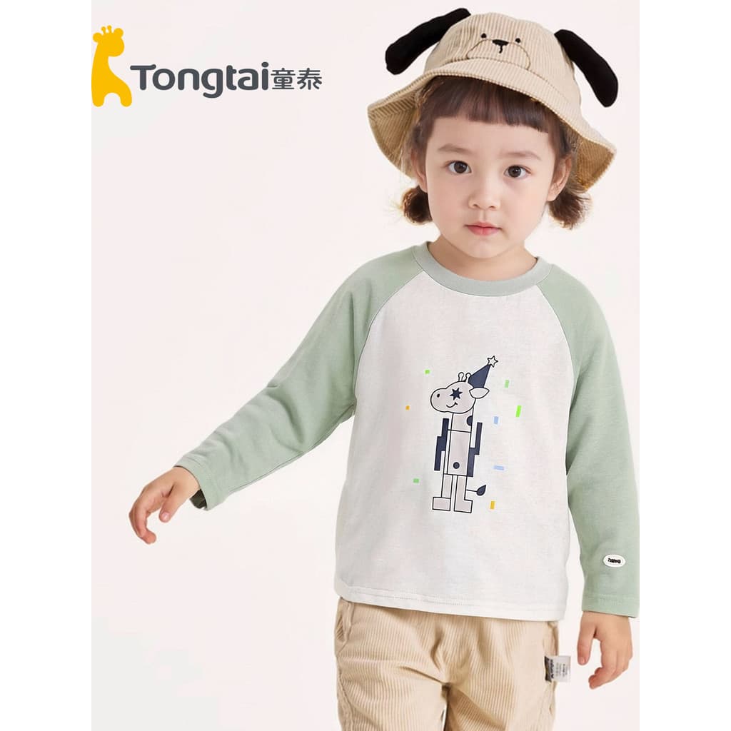 Tongtai camisa de fundo infantil primavera outono puro algodão manga comprida contraste cor camiseta menino bebê bonito