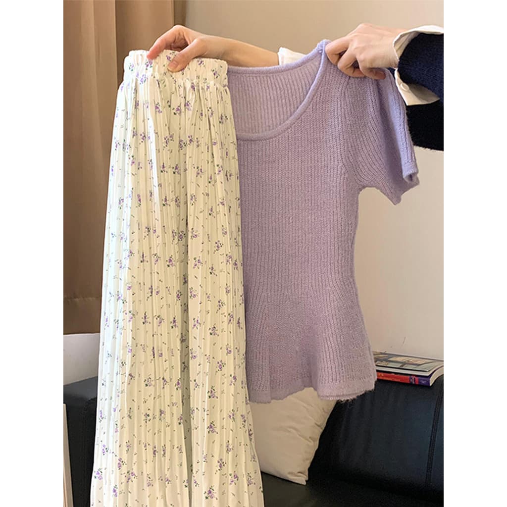 2026 novo estilo pessoas pequenas usam combinando um conjunto completo vestido crianças verão francês Floral meio compri
