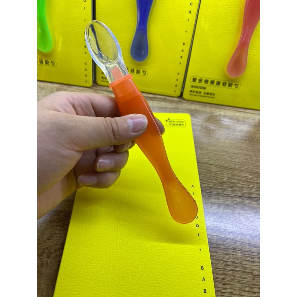 Aiduoqi colher complementar para recém-nascidos, colher com sensor de temperatura de alimentos, colher de Silicone para