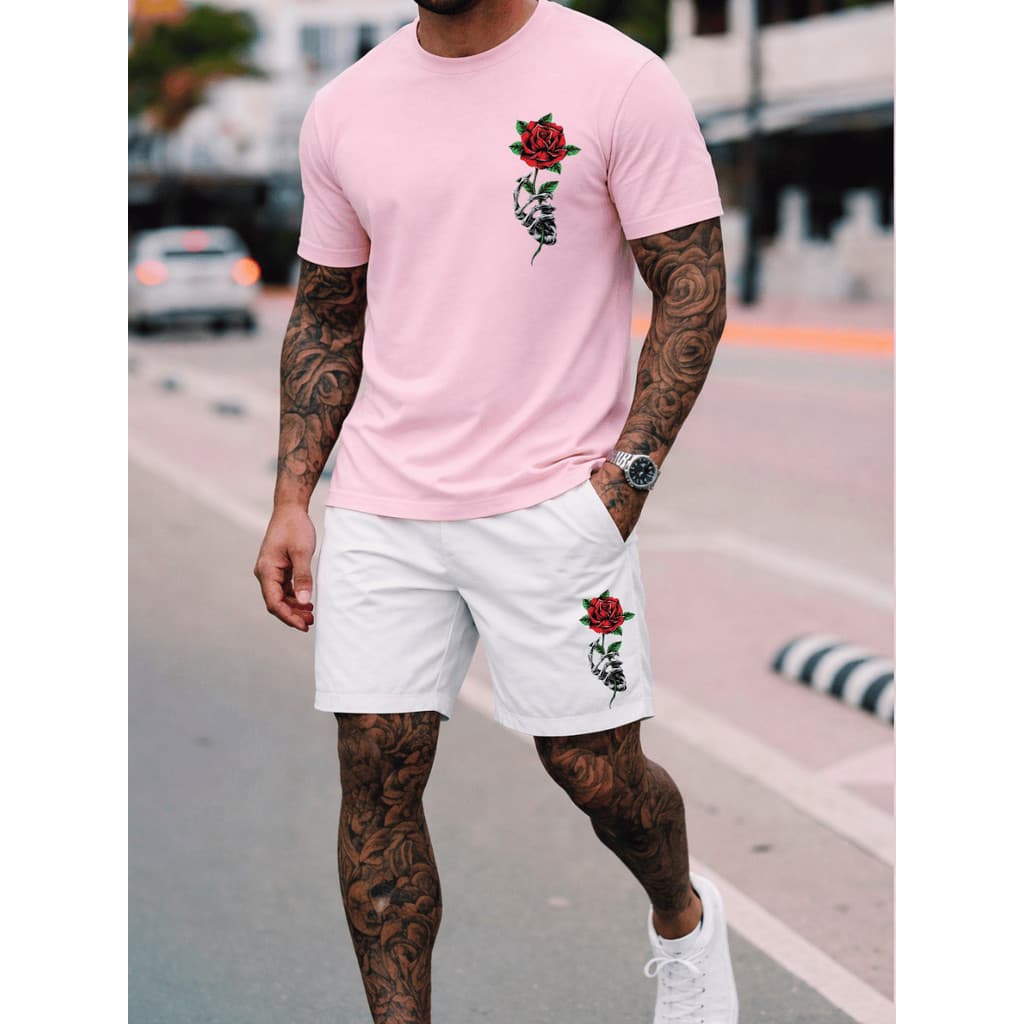 Kit Camiseta Lisa Algodão Short Tactel Rosa Minimalista Casual Academia Treino Malha Premium - PROMOÇÃO