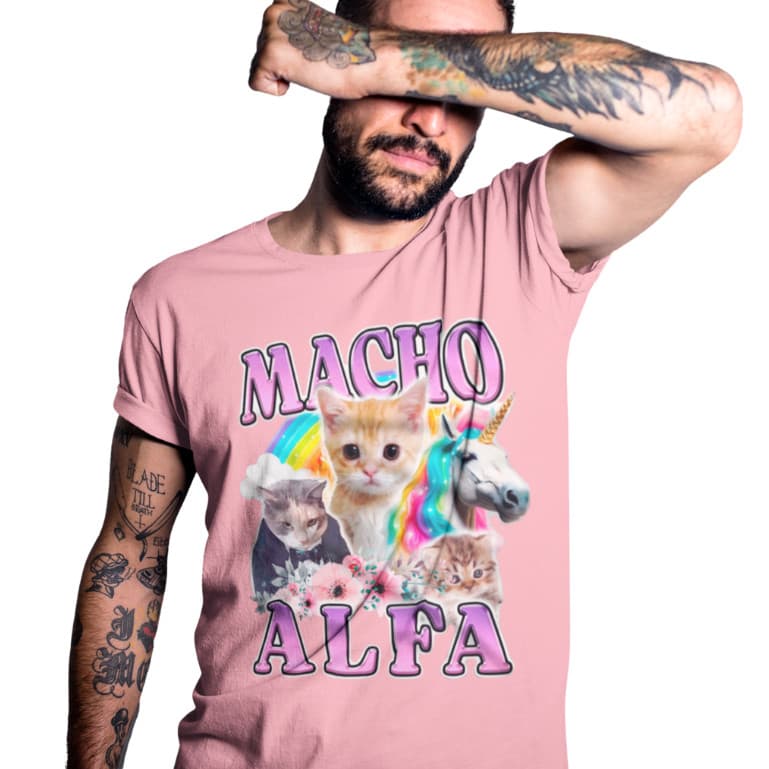 Camiseta Macho Alfa Meme Gatinho Unicórnio Camisa 100% Algodão