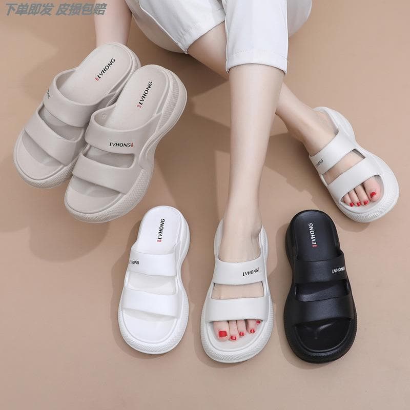 Influenciador Super quente de sola grossa feminino 2026 novo estilo verão exterior Wear moda chinelos de salto cunha bon