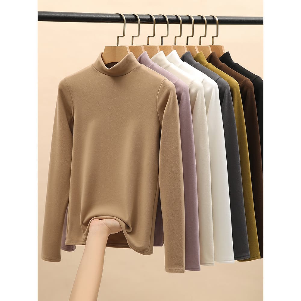 Micron velo meia gola alta camisa de fundo feminino roupa interior outono inverno 2025 novo estilo forro de lã engrossad