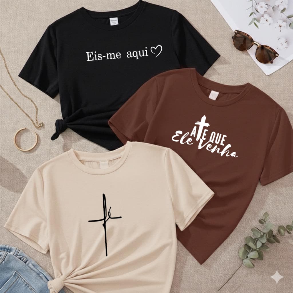 Kit 3 Camiseta Feminina Estampada 100% Algodão T-shirt Estilosa Envio Imediato