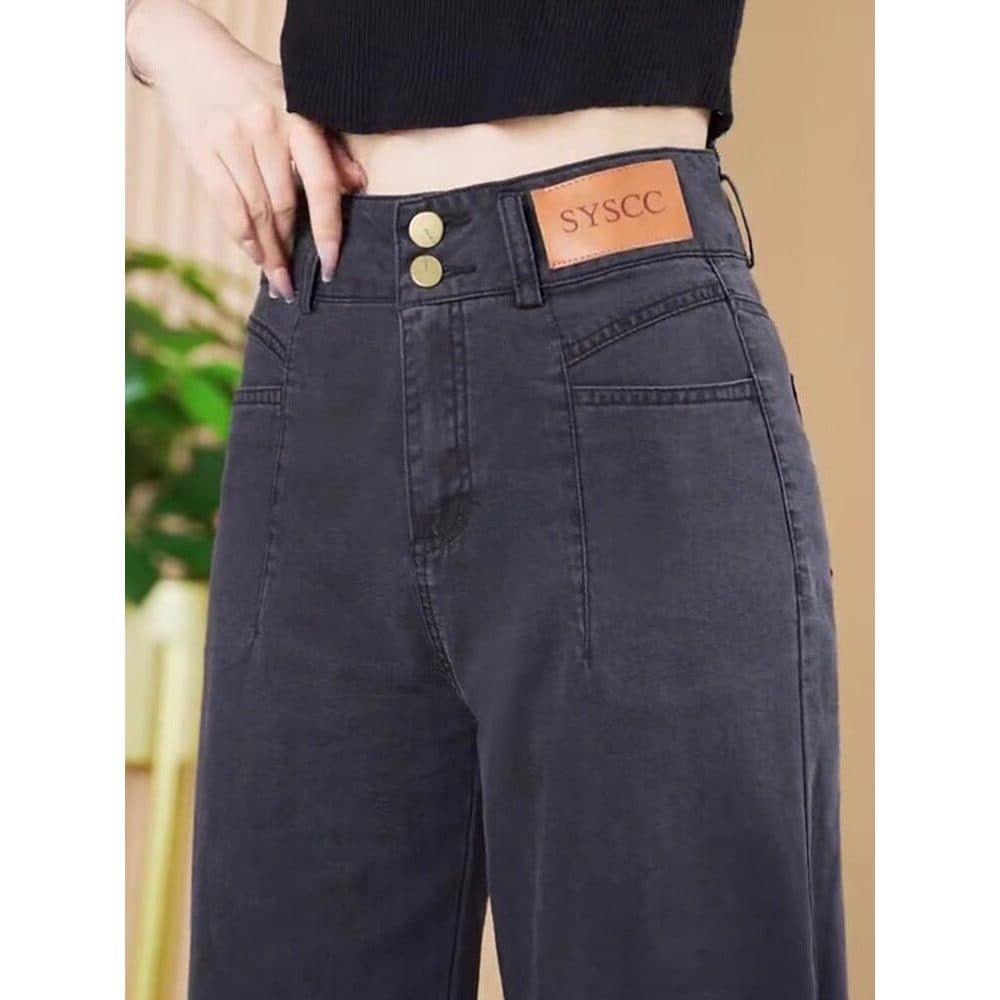 Tencel senhoras Jeans 2025 novo estilo verão estilo fino Drape perna reta abate versão calças de perna larga pequeno tor