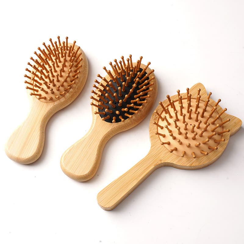 Mini escova de massagem de bambu com almofada de ar, pequena escova portátil para uso doméstico, escova com almofada de