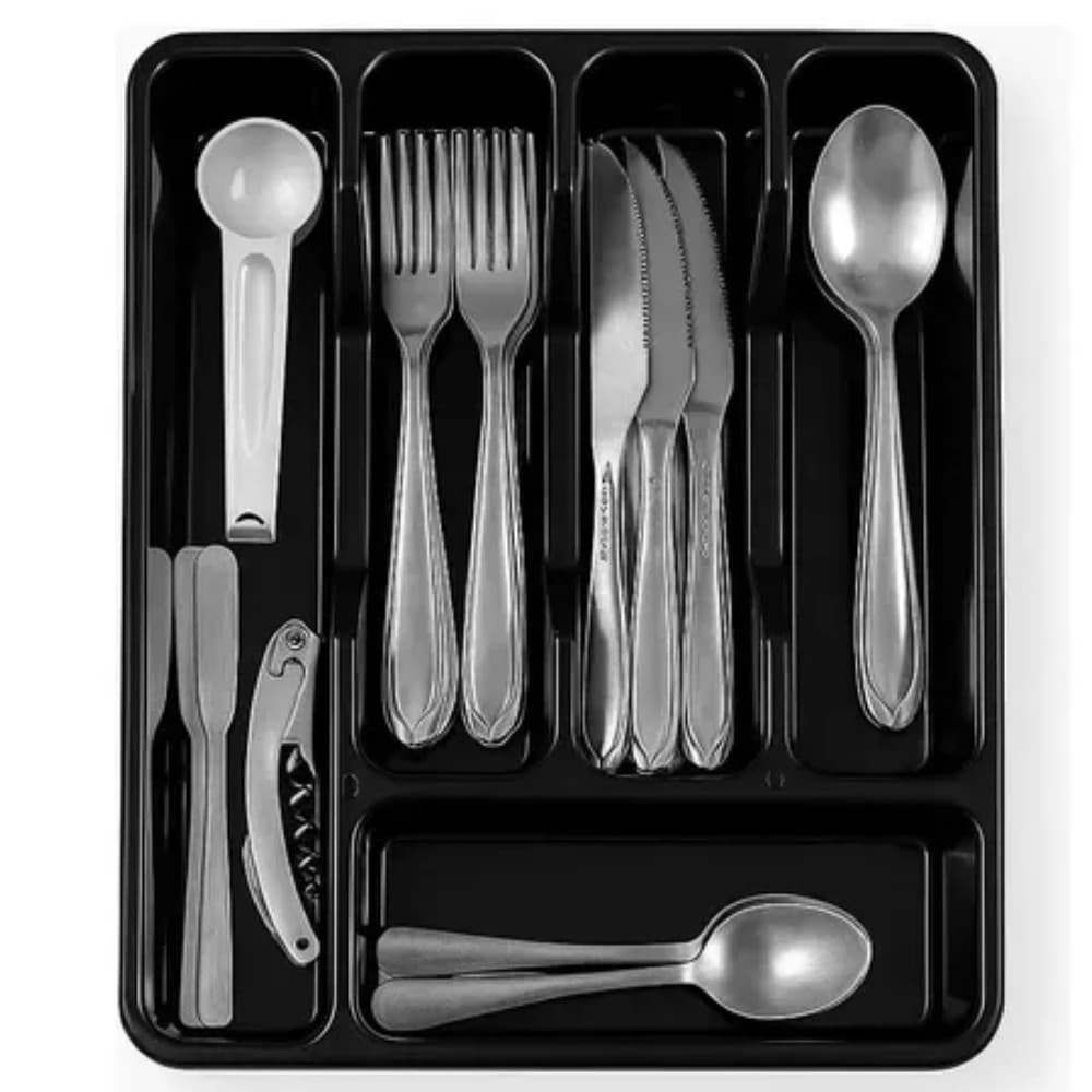 Organizador Porta Talheres Para Gaveta De Cozinha  Preto