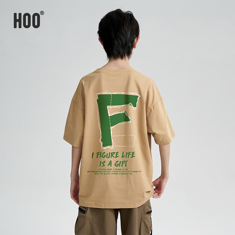 Hoo meninos camisetas de manga curta médio grande crianças pesado All-Match algodão elástico meia manga estudantes do en