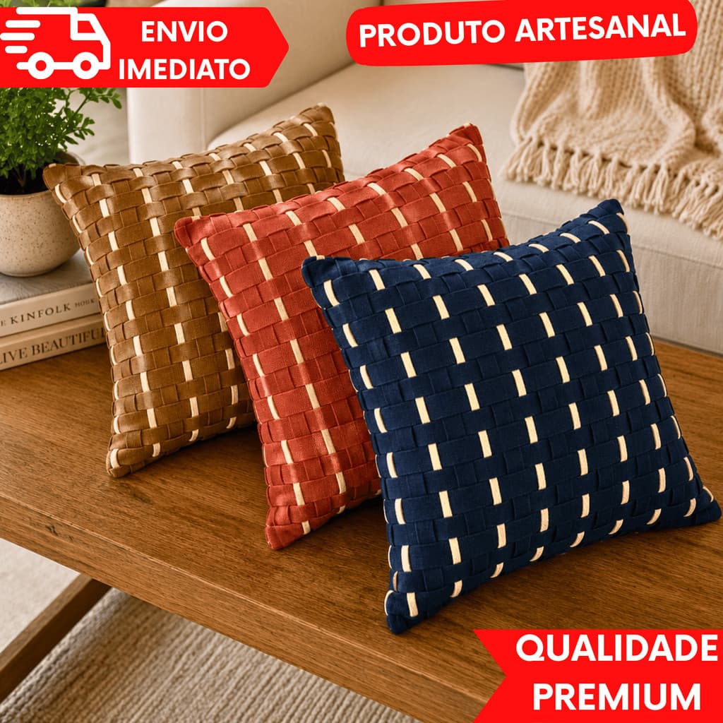 Capas de Almofadas Decorativa 45x45 Trama Entrelaçada Premium