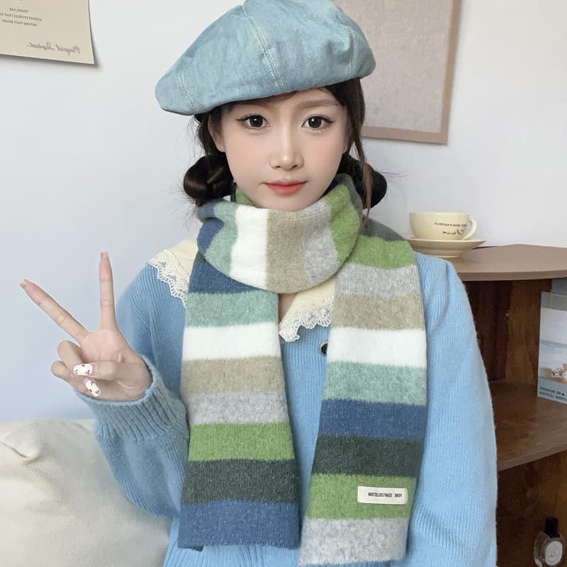 2025 inverno novo estilo colorido listrado lã sentir cachecol de malha estilo doce bonito estudante feminino cachecol qu