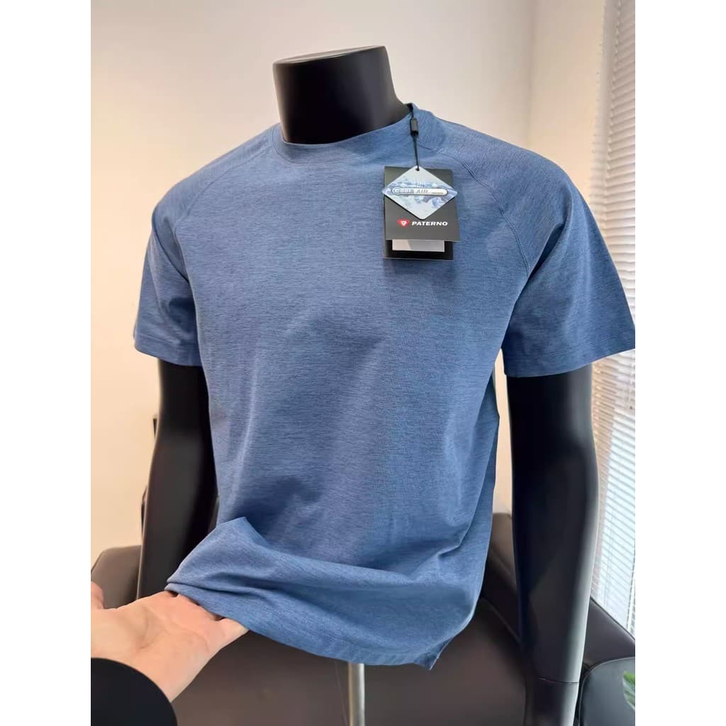 Haze azul legal sentido camiseta de secagem rápida masculina verão seda gelo respirável esportes frente ombro manga curt