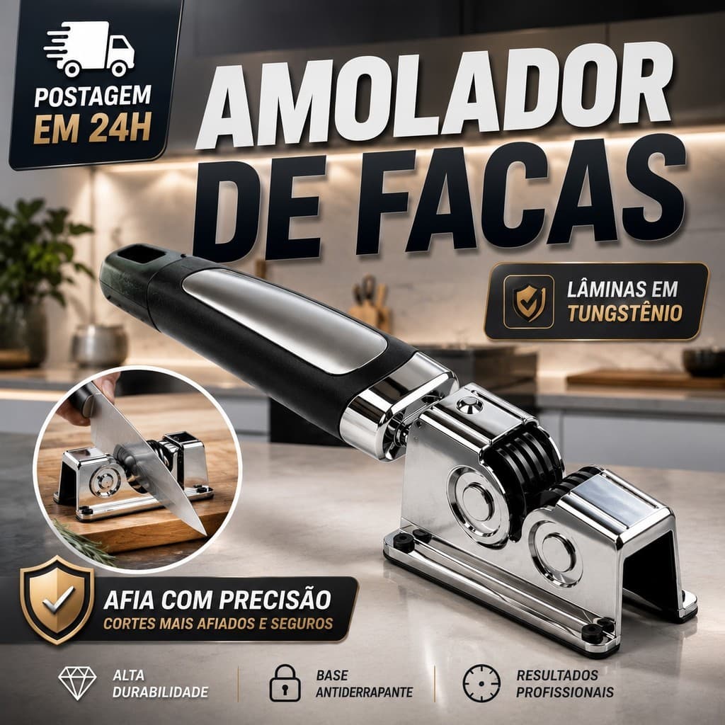 Amolador de Faca Afiador de Facas Tesouras Profissional Inox Itens e Utensilios para Cozinha Geral