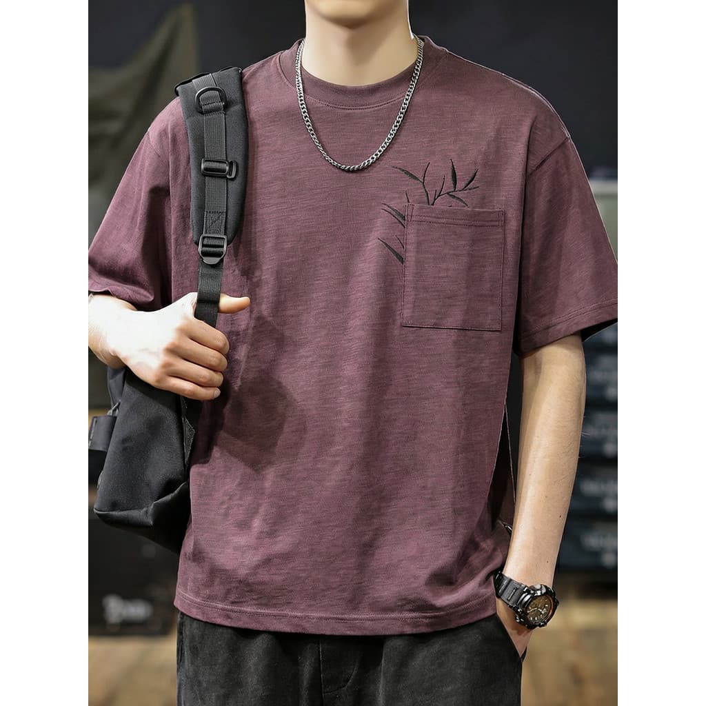 Nacional na moda Retro Slub puro algodão de manga curta camiseta masculina 2026 verão novo estilo refrescante respirável