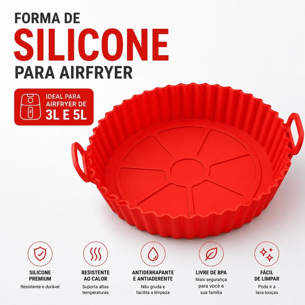 Forma de Silicone Antiaderente para Airfyer 20 cm Redonda Reutilizável Durável Não gruda