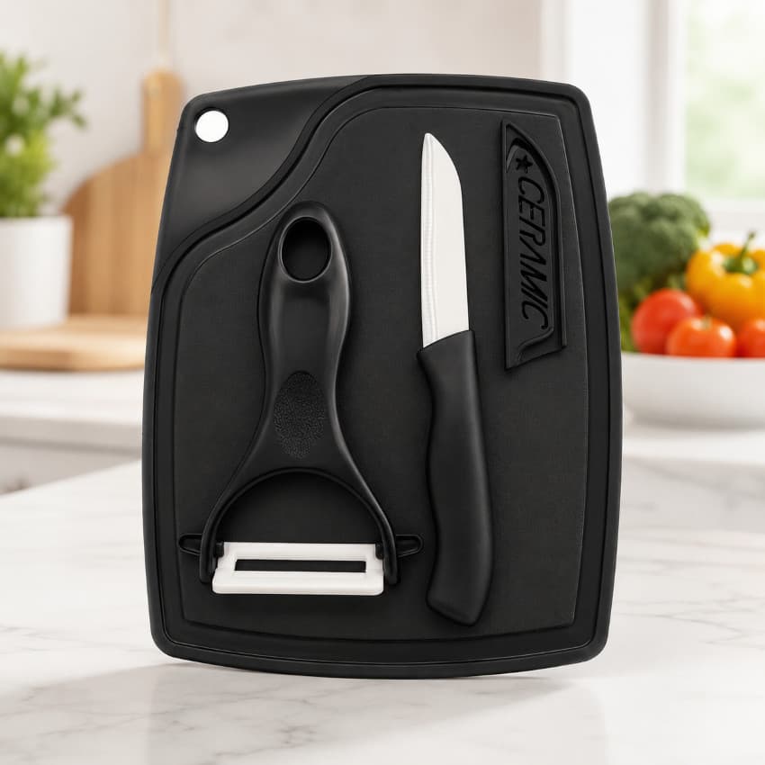Kit Culinário Hauskraft 3 Peças Tábua Faca e Descascador de Legumes Cozinha