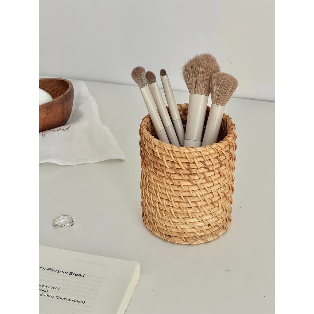 Natural Rattan maquiagem escova tubo de armazenamento delineador sobrancelha lápis escova balde de armazenamento utensíl