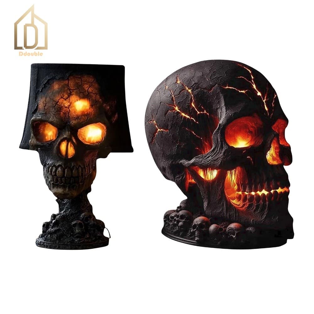 Luminária de Mesa Caveira Estilo Gótico, Iluminação Noturna com Base Estável, Abajur Decorativo para Sala/Quarto