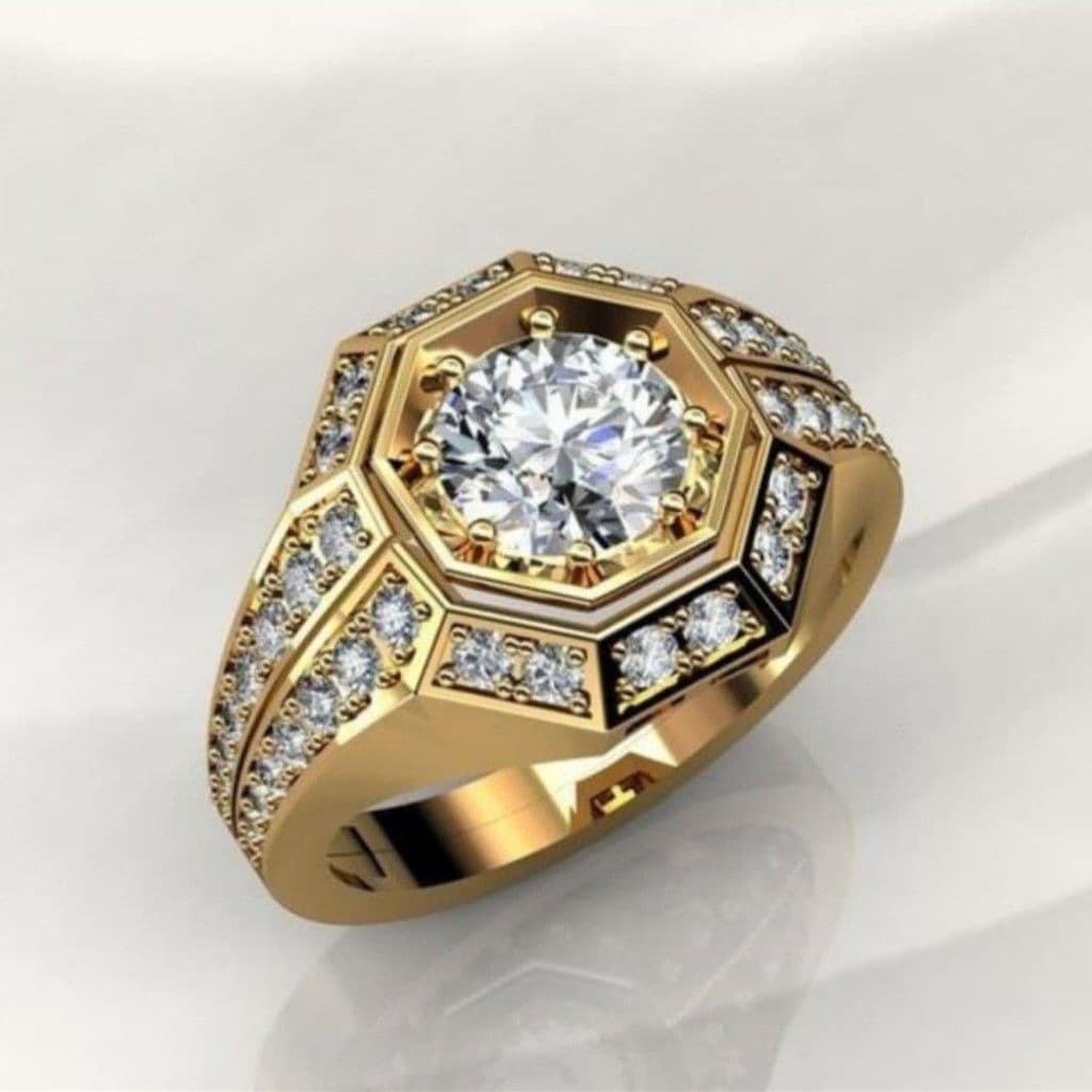 Anel de diamante octogonal banhado a areia tirano Local feminino na moda masculino strass zircão anel acessórios de mão