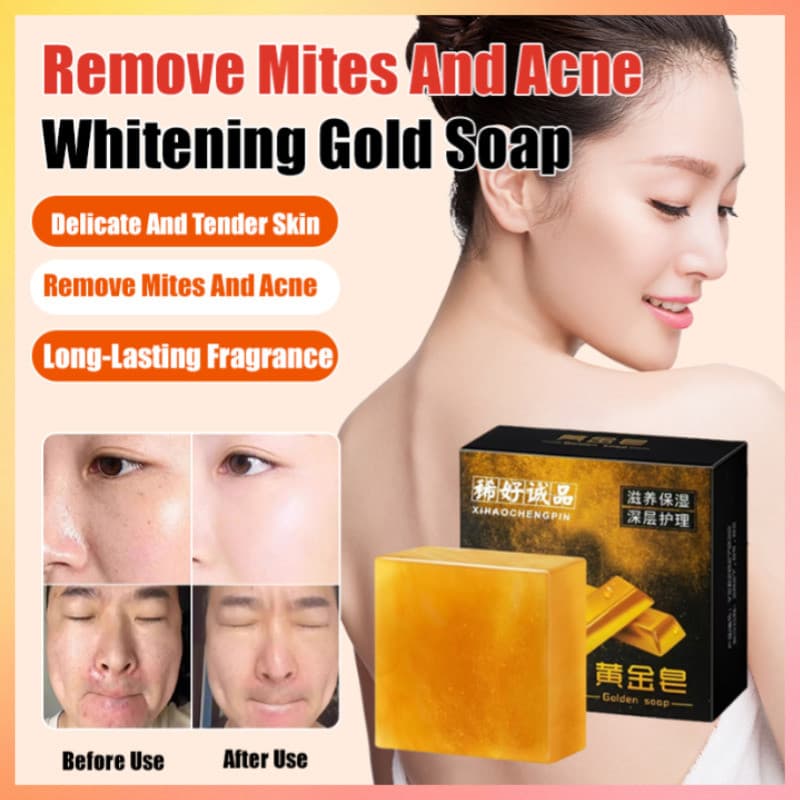 [Remove Ácaros e Acne] Gold Bar Soap for Clear and Healthy Skin Sabonete/Perfume/Sabonete Facial