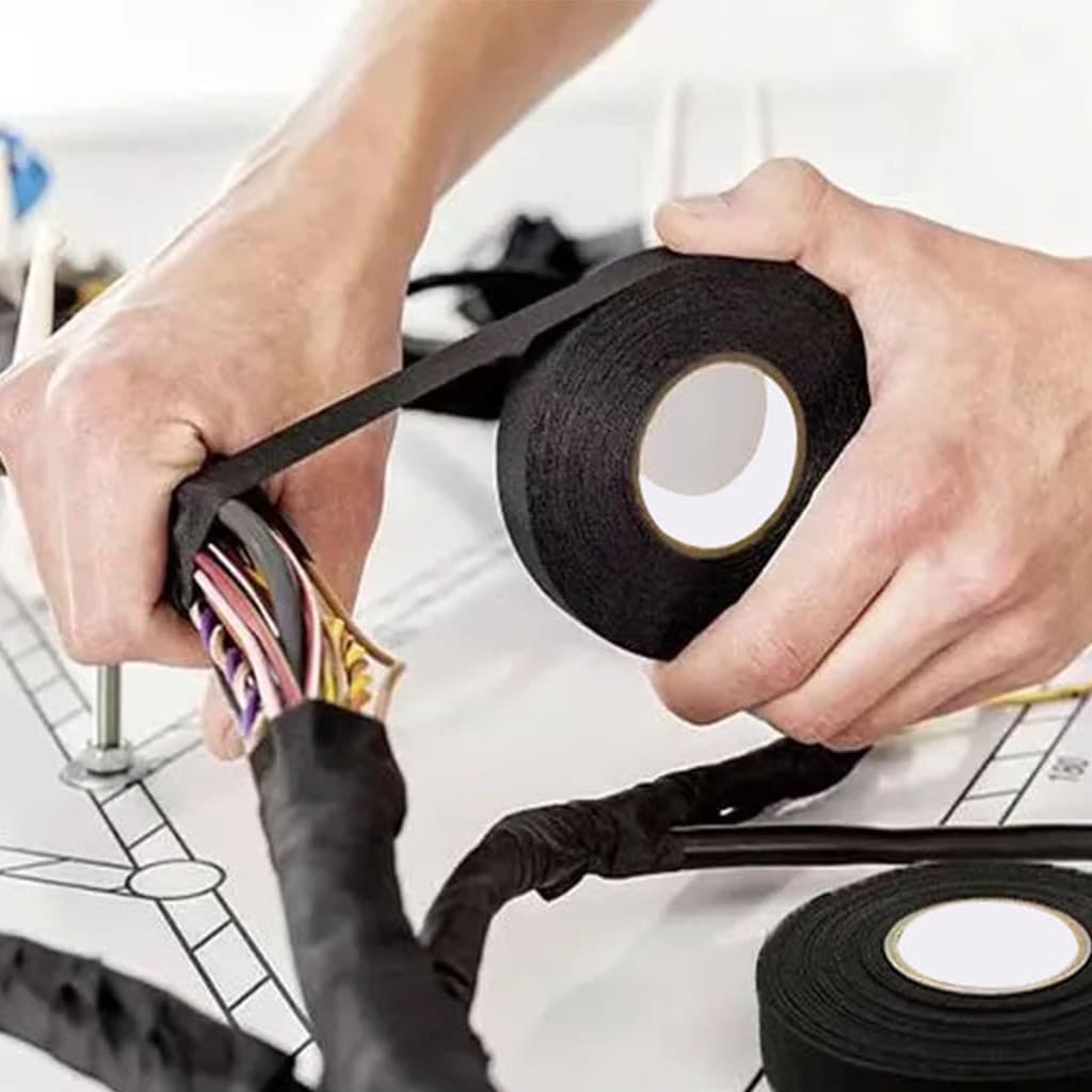 [Temponetics] Fita Elétrica De Tecido Para Fiação De Carro , Adesiva De 15mm/19mm/25mm , Resistente Ao Calor , Organizad