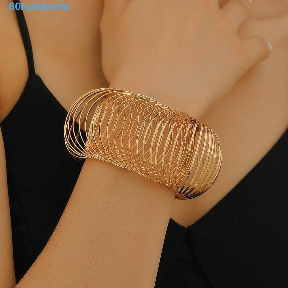 Pulseira Geométrica HUMBERTO, Fio Retrátil com Mecanismo de Mola, Estilo Exagerado, Liga Aberta Robusta LYDO