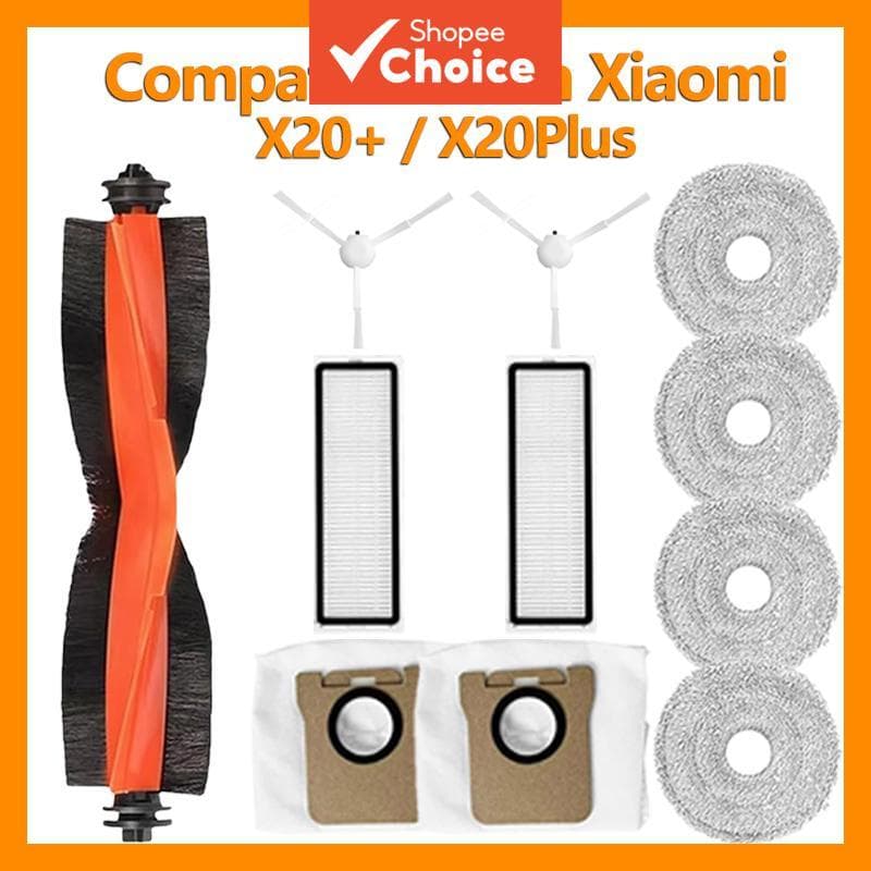 Kit de Peças de Reposição para Robô Aspirador Compatível com Xiaomi X20+ X20 Plus: escovas principais e laterais, filtro