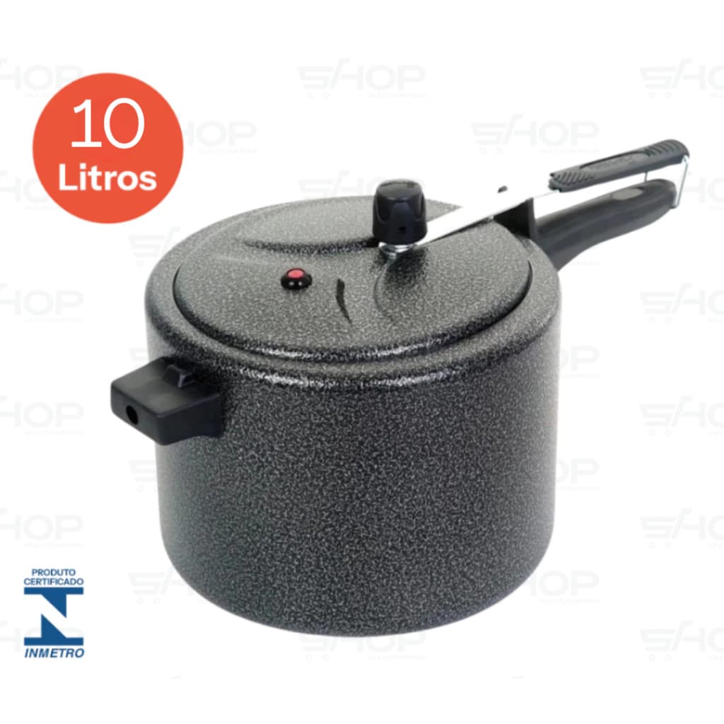 Panela De Pressão 10L Com Ótima Pressão Capacidade 10 Litros Certificado Inmetro Preta Ou Polida