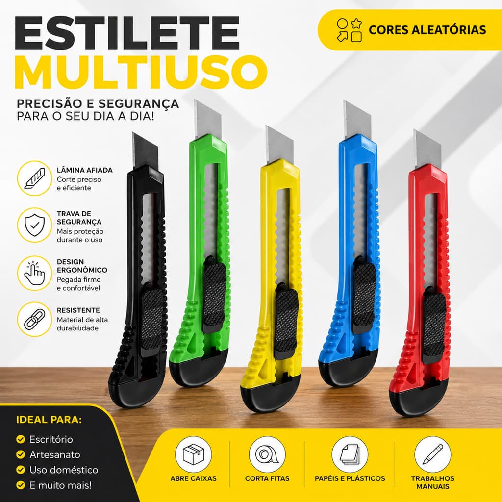 Estilete 18mm Grande Largo Plástico Lâmina 18MM Escolar Escritório