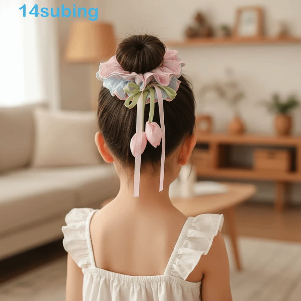 Laço De Cabelo Com Fita SUBING , Elástico De Tulipa Multicolorido Floral , Fabricante De Pão Infantil Durável Estilo Doc