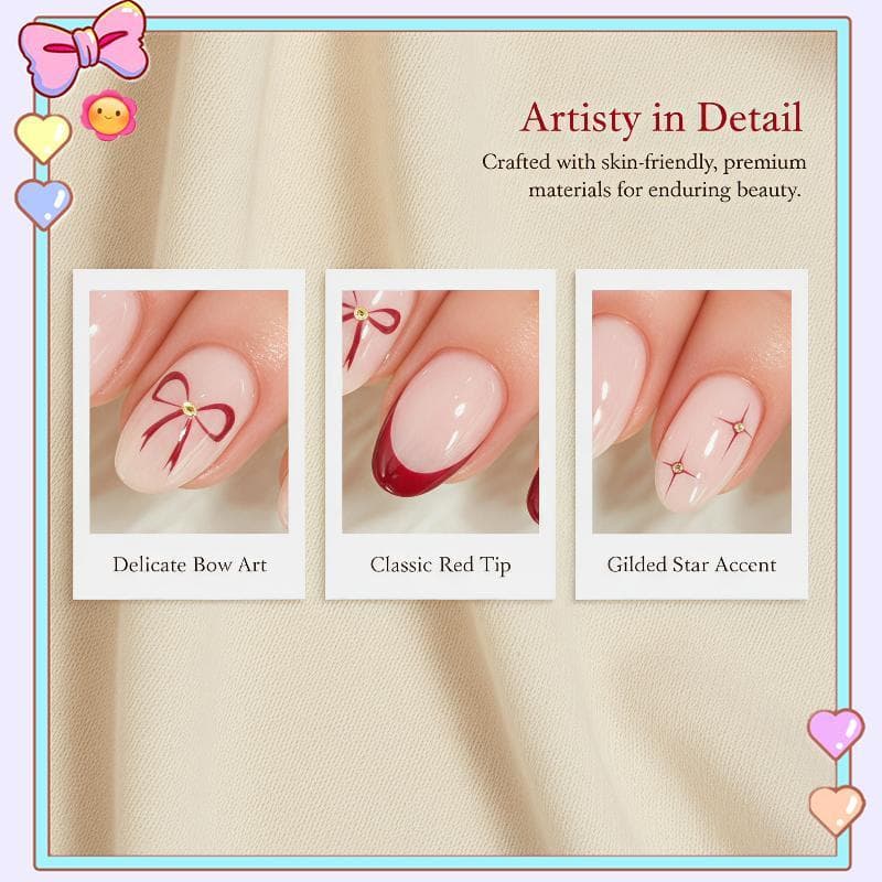 [beautifulhome] 24 Peças Para Meninas Adolescentes Prensadas Em Unhas Ponta Francesa Amêndoa Rosa Laço Falsas Manicure C