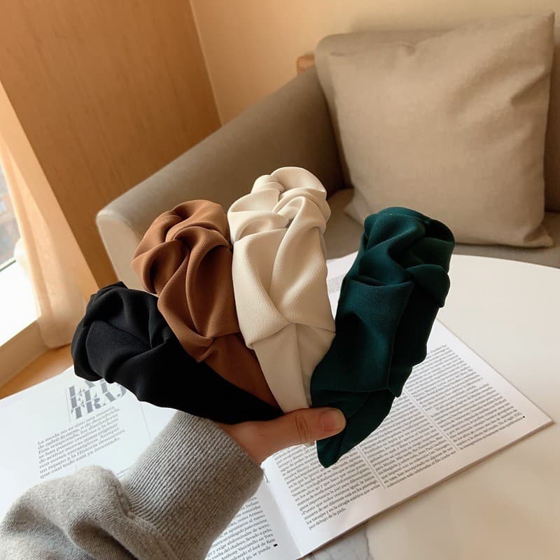 [Estoque pronto] Temperamento plissado de aba larga cor sólida bandana Hairpin moda Retro pressionado cabelo bandana ace
