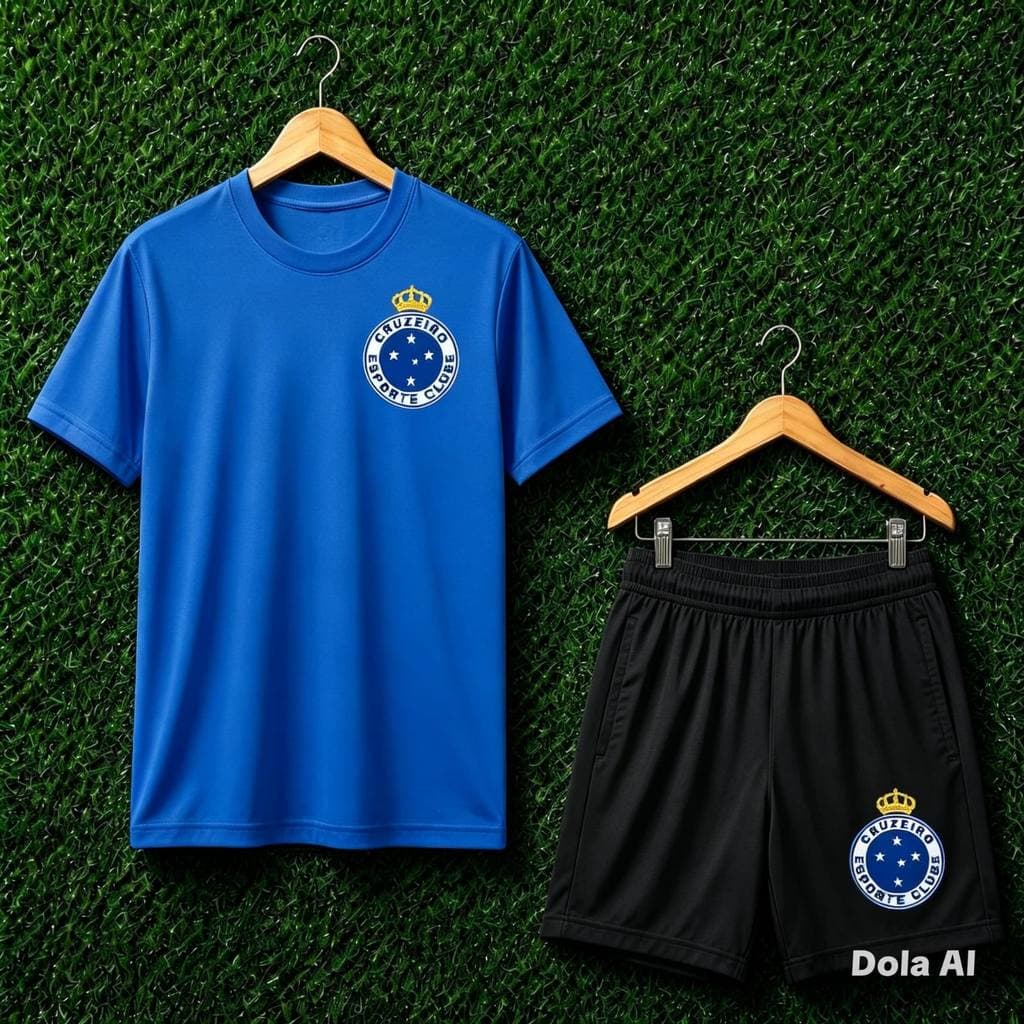 Kit Conjunto de Camiseta e Short Tactel Cruzeiro emblema Super Estliloso e Confortável Envio Imediato.