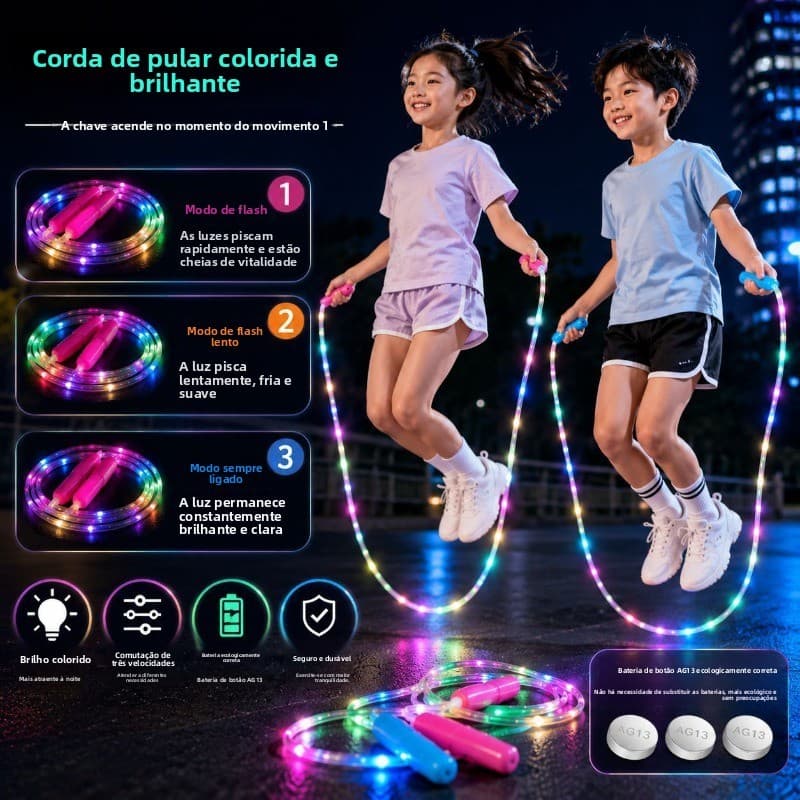 Conversão de frequência de três velocidades colorida luminosa corda de pular LED luminosa crianças pular corda presente