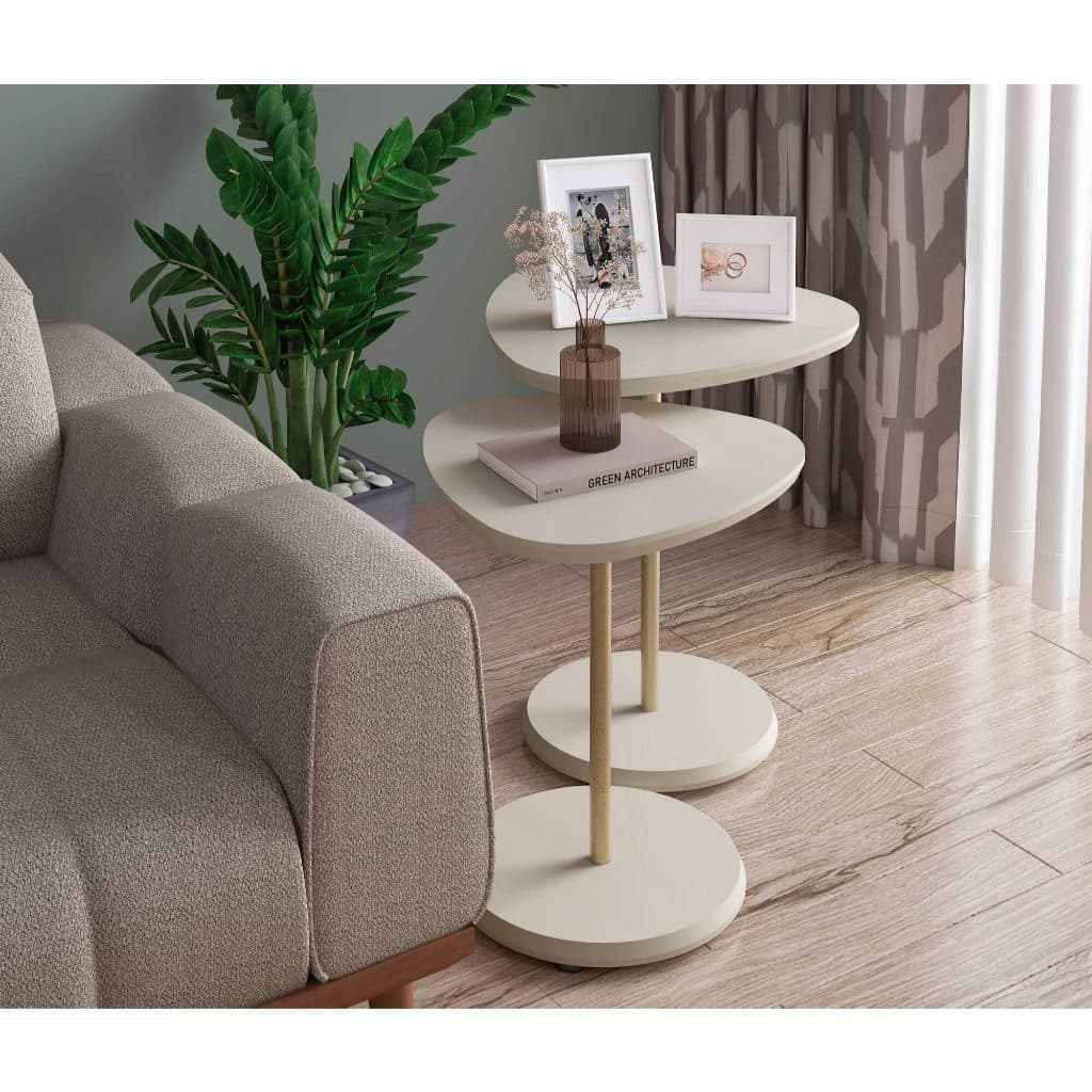 Conjunto Kit Com Duas Mesas De Apoio Lateral Alta e Baixa Bel Cor Off White - Artely