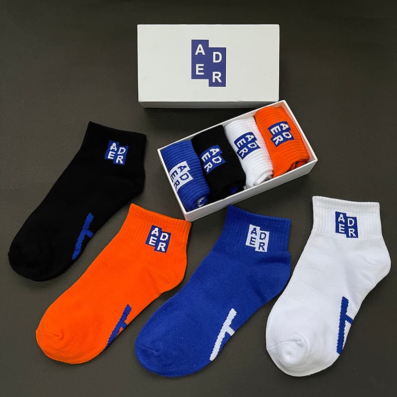 4 pares meias ADER das mulheres dos homens tubo curto preto branco azul laranja boca rasa barco meias de algodão meias e