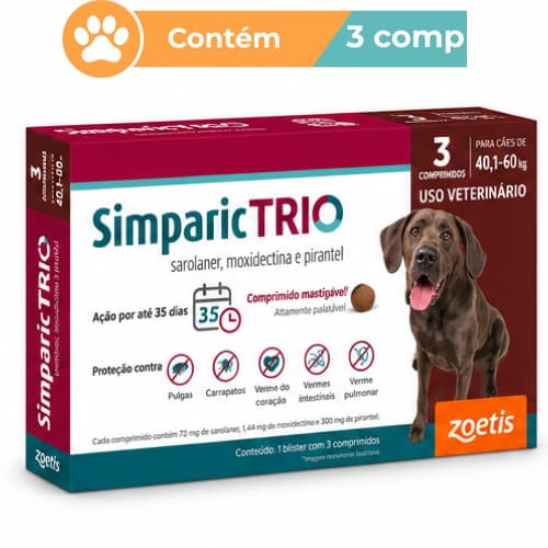 Antipulgas Simparic Trio 72mg Cães 40,1 a 60kg 3 Comprimidos