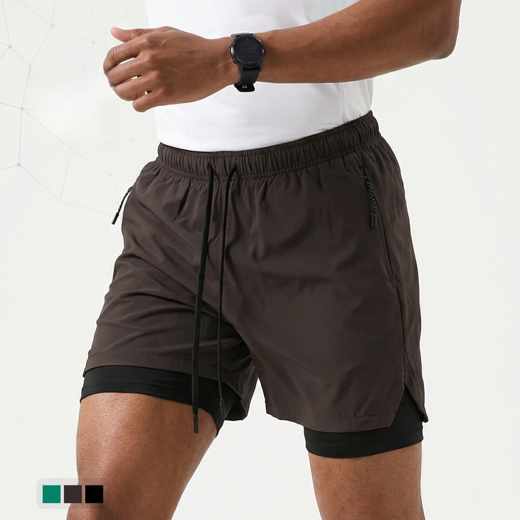 Shorts leves para corrida e fitness, calças dois em um para esportes ao ar livre