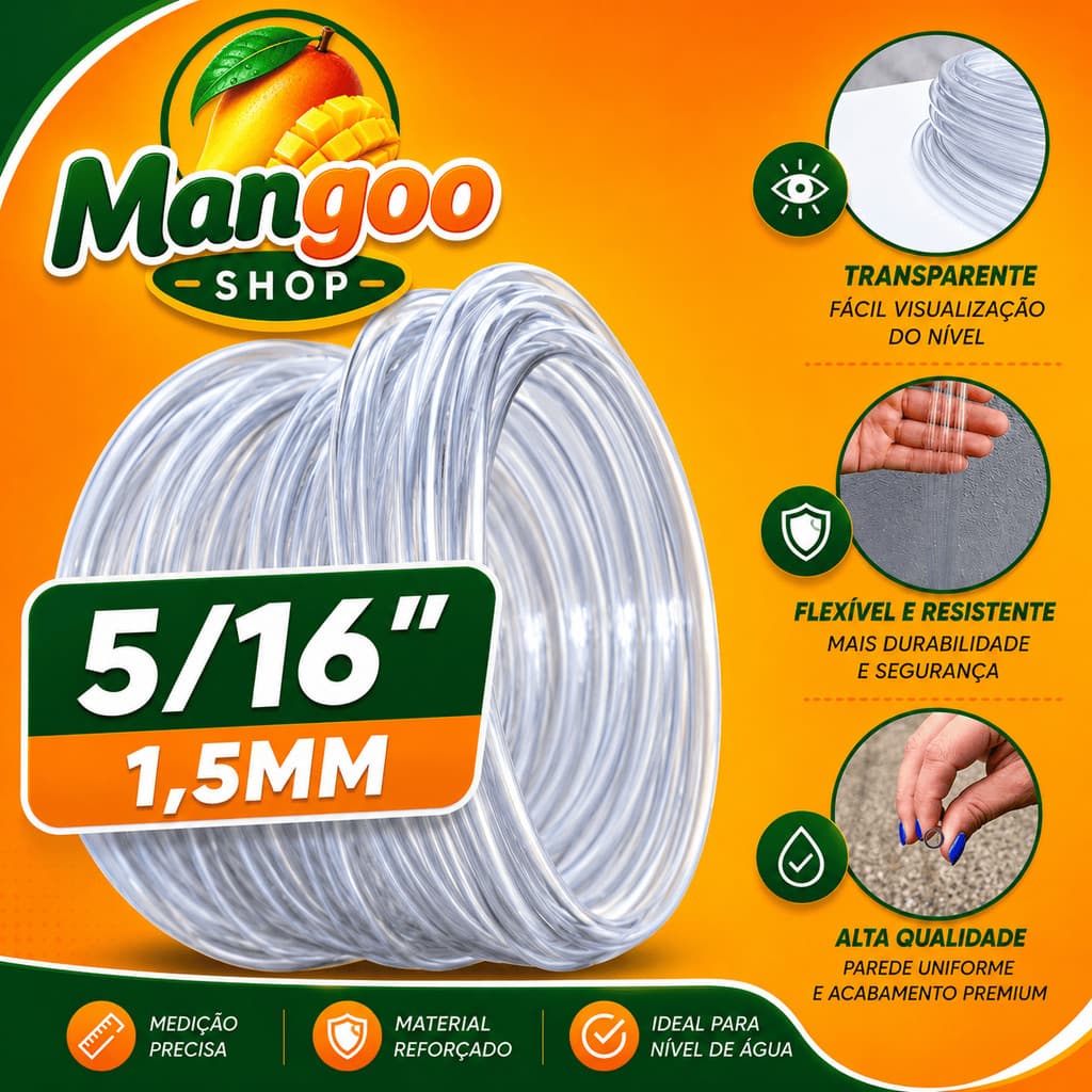 Mangueira De Nível Siliconada 5/16 X 1,5mm Reforçada Pedreiro 1m Até 20m
