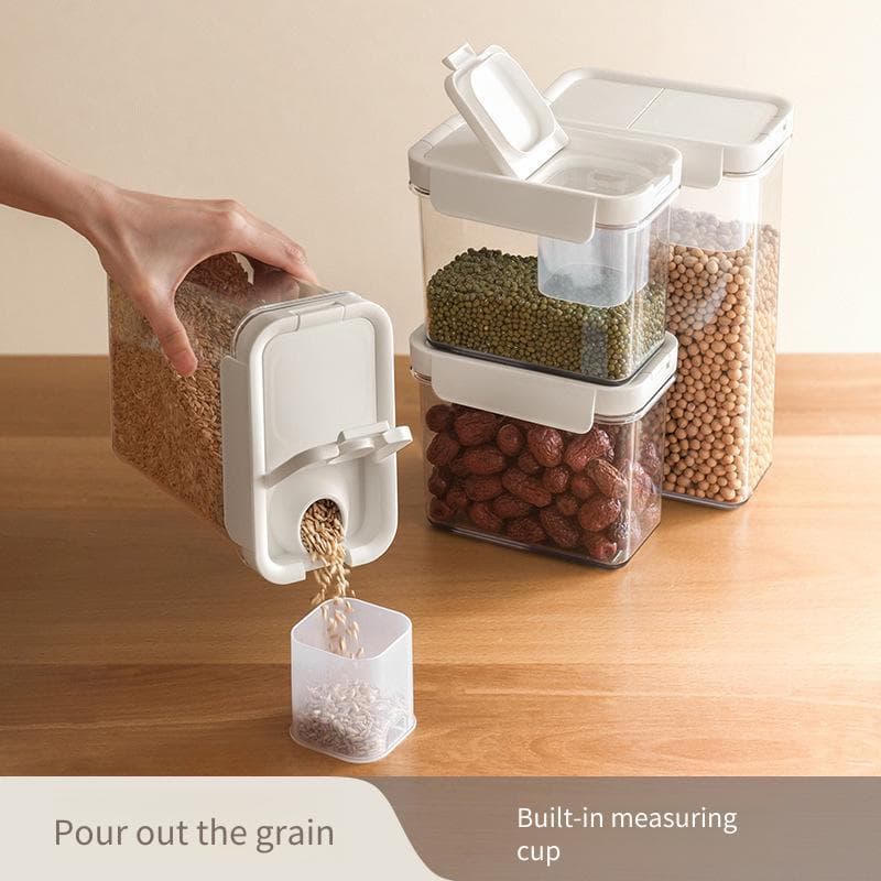 Vasilha De Armazenamento Transparente Estilo Japonês Com Copo De Medição Para Lanches Grãos De Café Caixa De Chá Organiz