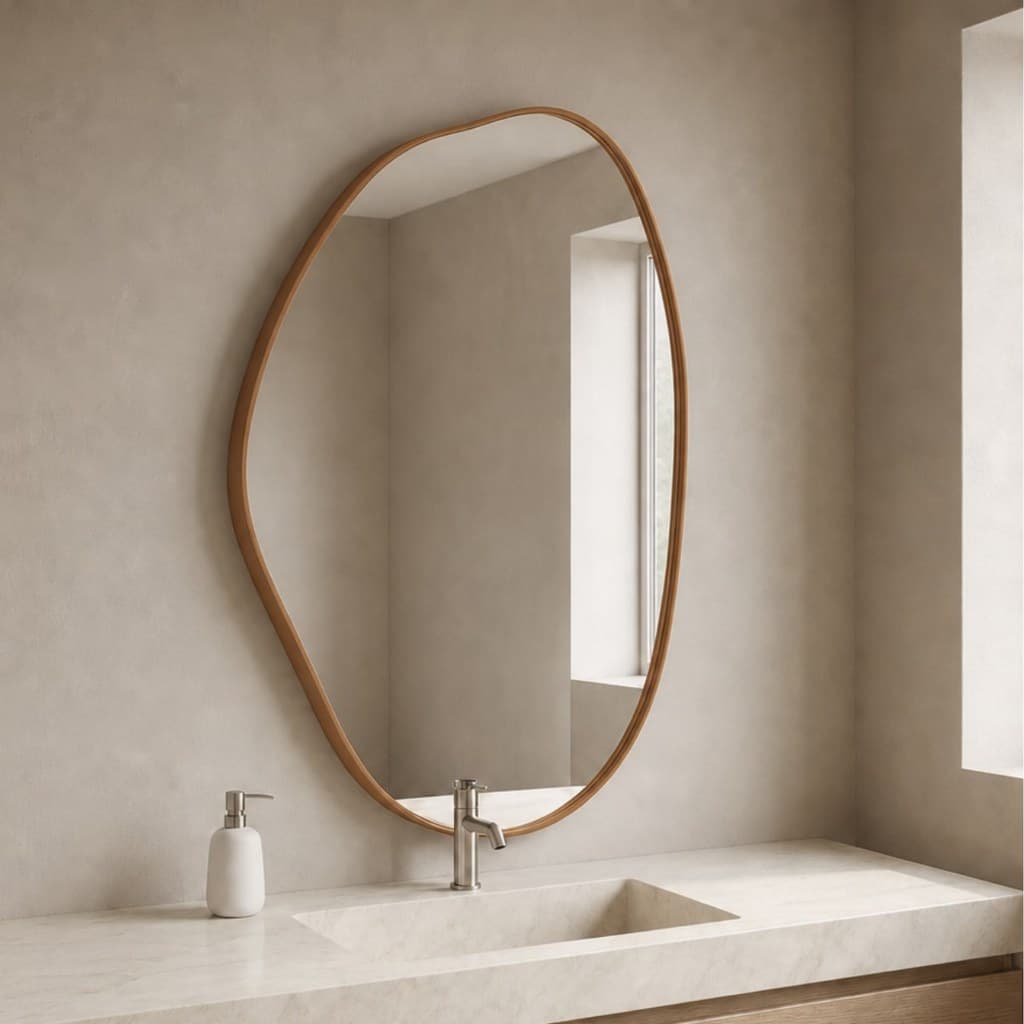 Espelho Decorativo Orgânico 104x80cm Com Moldura Em Couro