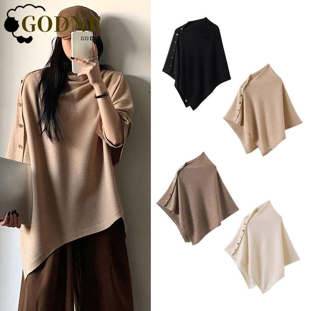 GODNESSFO Xale Pashmina, Com Botão, Poncho de Tricô Irregular Grosso e Quente, Cachecol CQKO