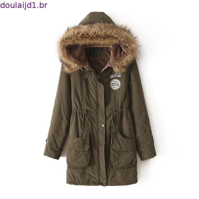 Casaco De Inverno Feminino Com Capuz , Parka Grosso E Quente , Longo Acolchoado De Algodão .
