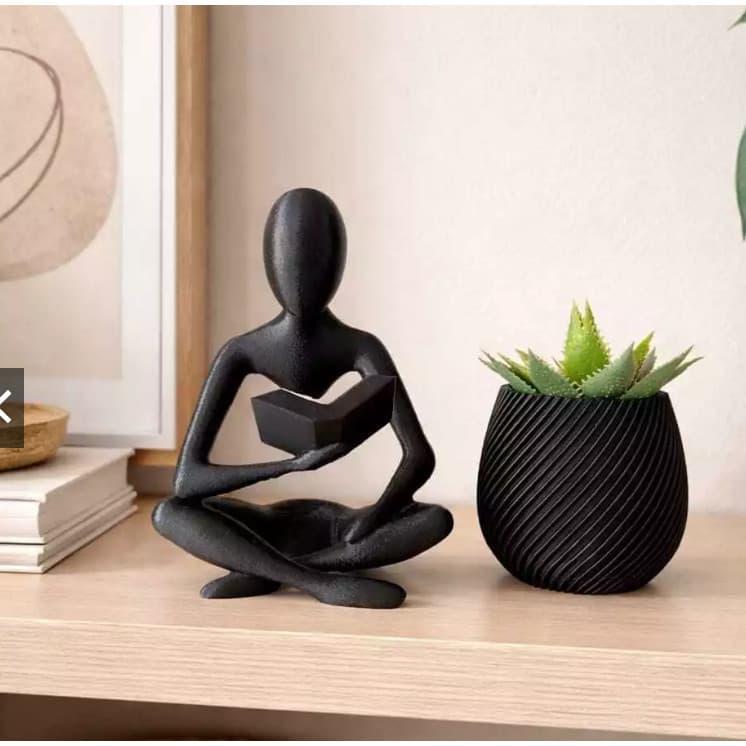 Kit Escultura Minimalista Leitor + Mini Vaso Espiral Moderno