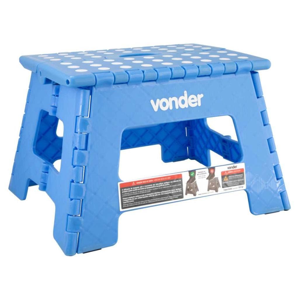 Banqueta Plástica Dobrável Azul Altura 22Cm Vonder 150kg