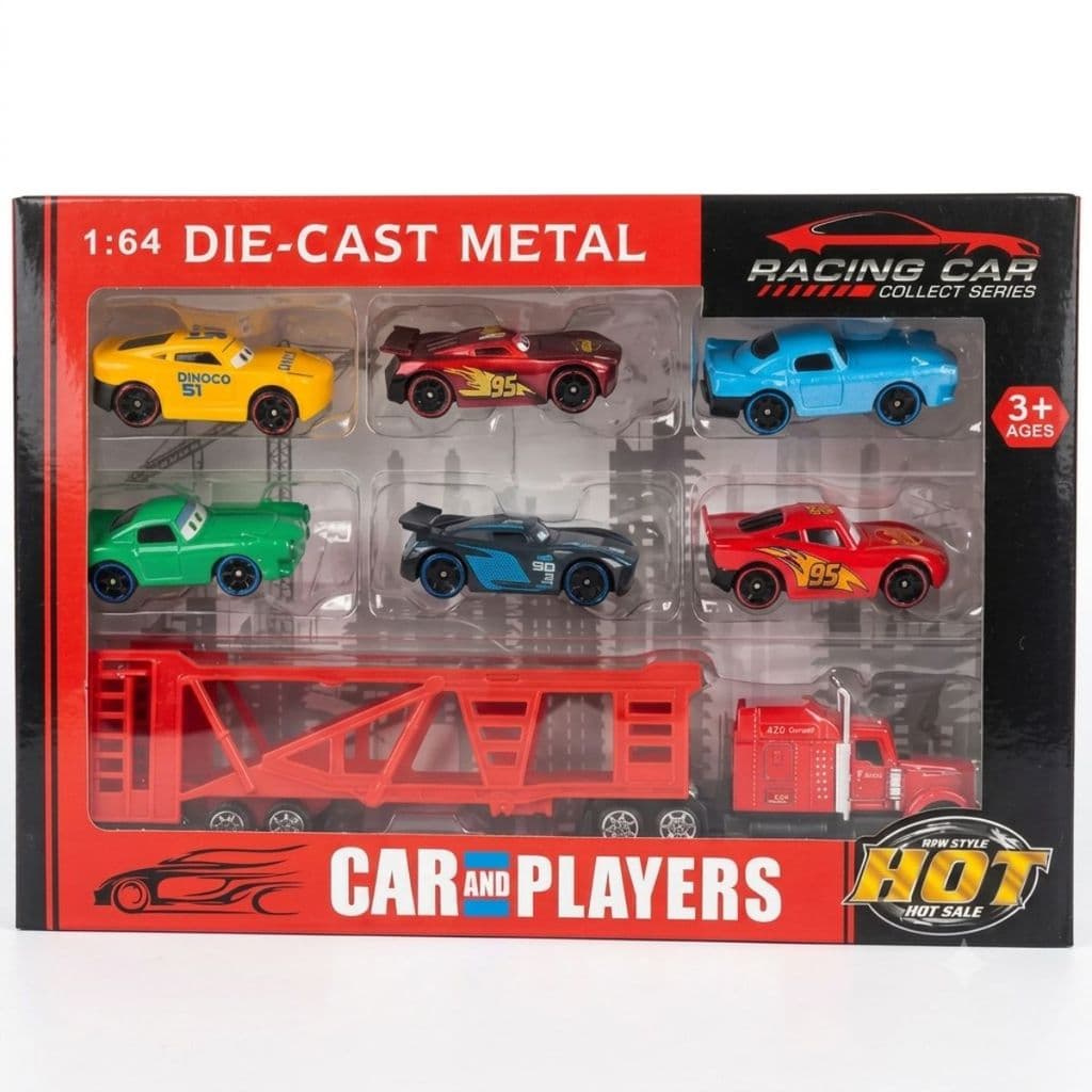 Kit Caminhão Cegonha Transporte + 6 Carrinhos Corrida