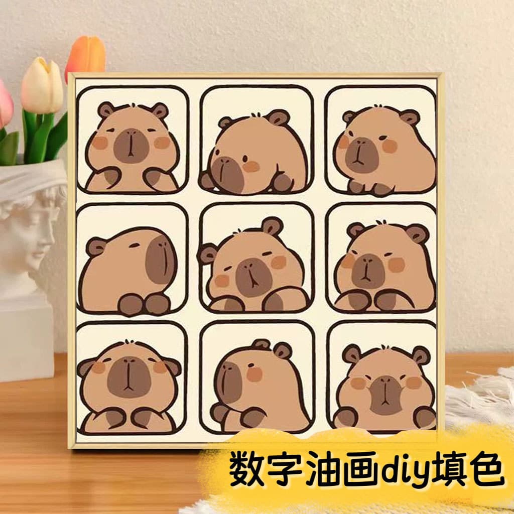 Pintura digital a óleo de capivara DIY pintada à mão, fofa e relaxante, para colorir e decorar paredes com tinta acrílic