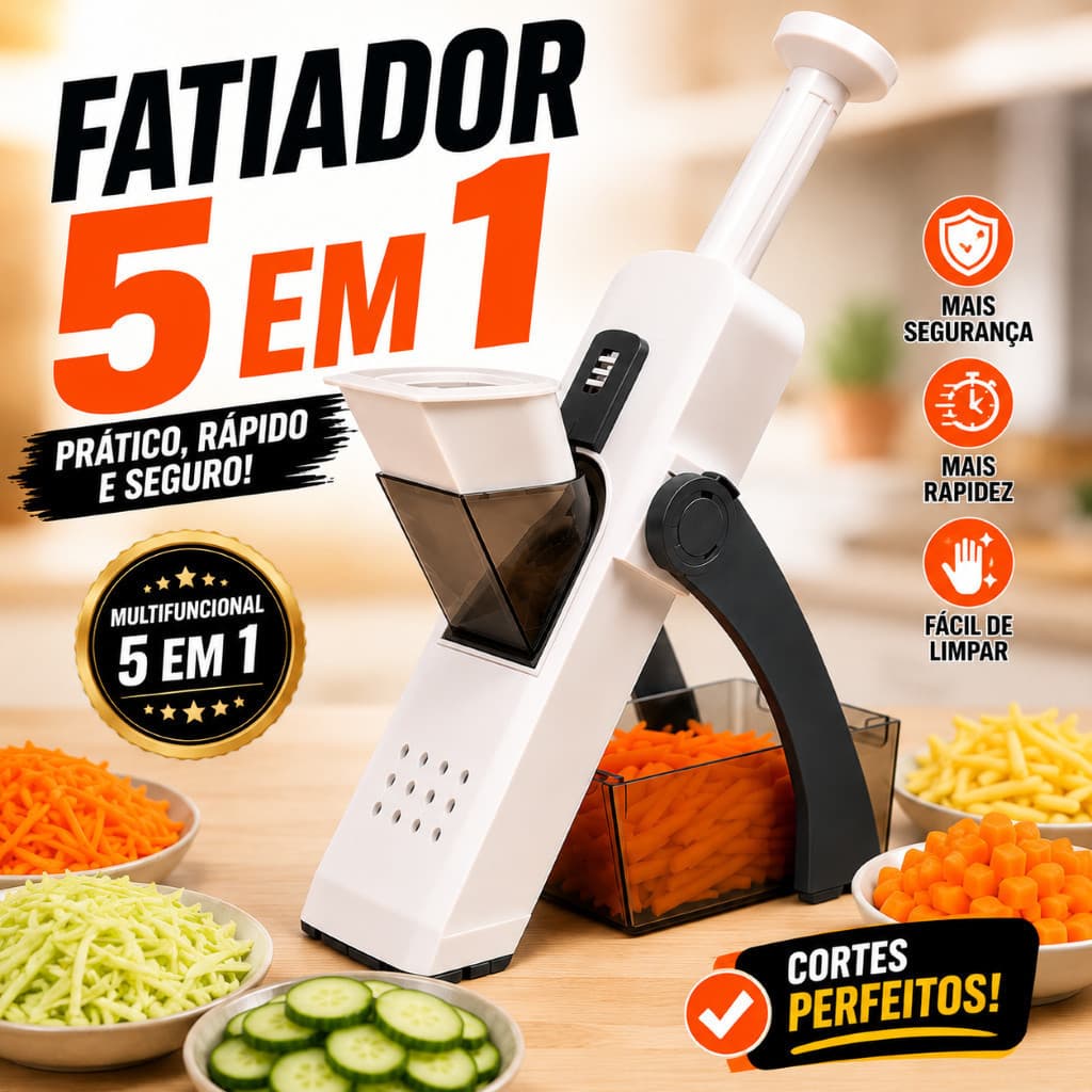 Cortador de Verduras e Legumes Fatiador de Legumes Multifuncional 5 em 1 Ralador Mandoline Inox