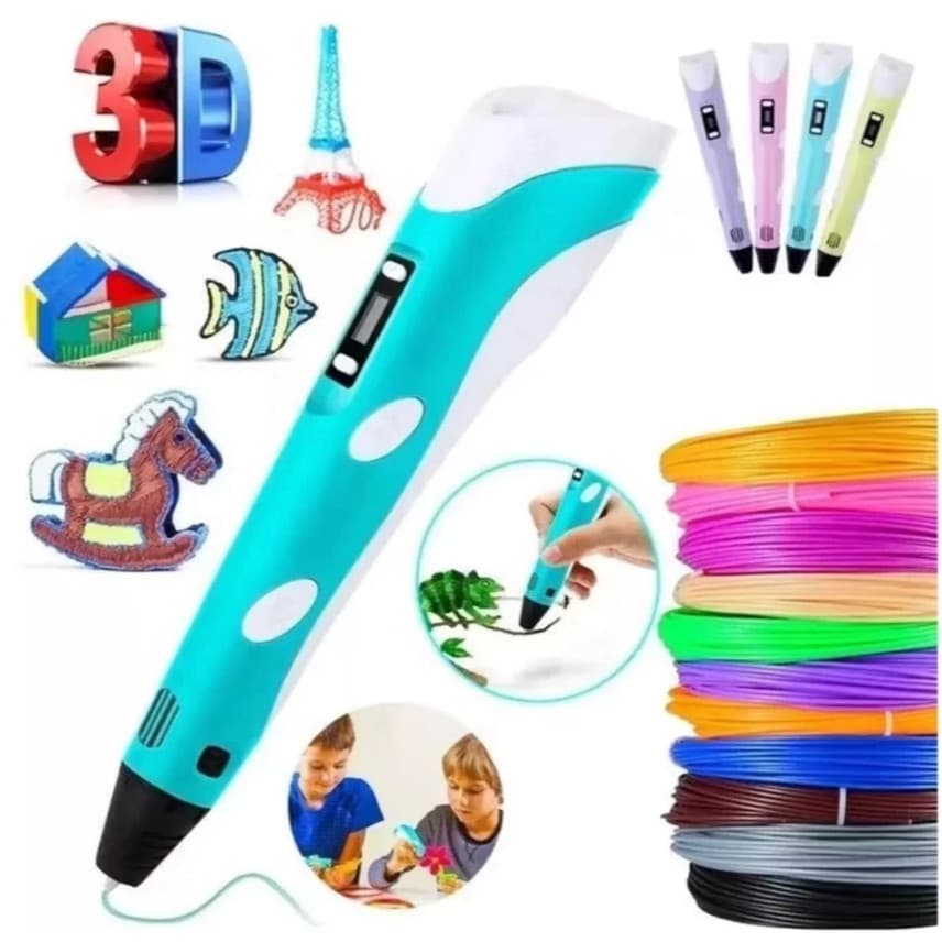 Caneta 3D Infantil e Adulto Impressora Manual DIY com Filamento Plástico Seguro para Crianças